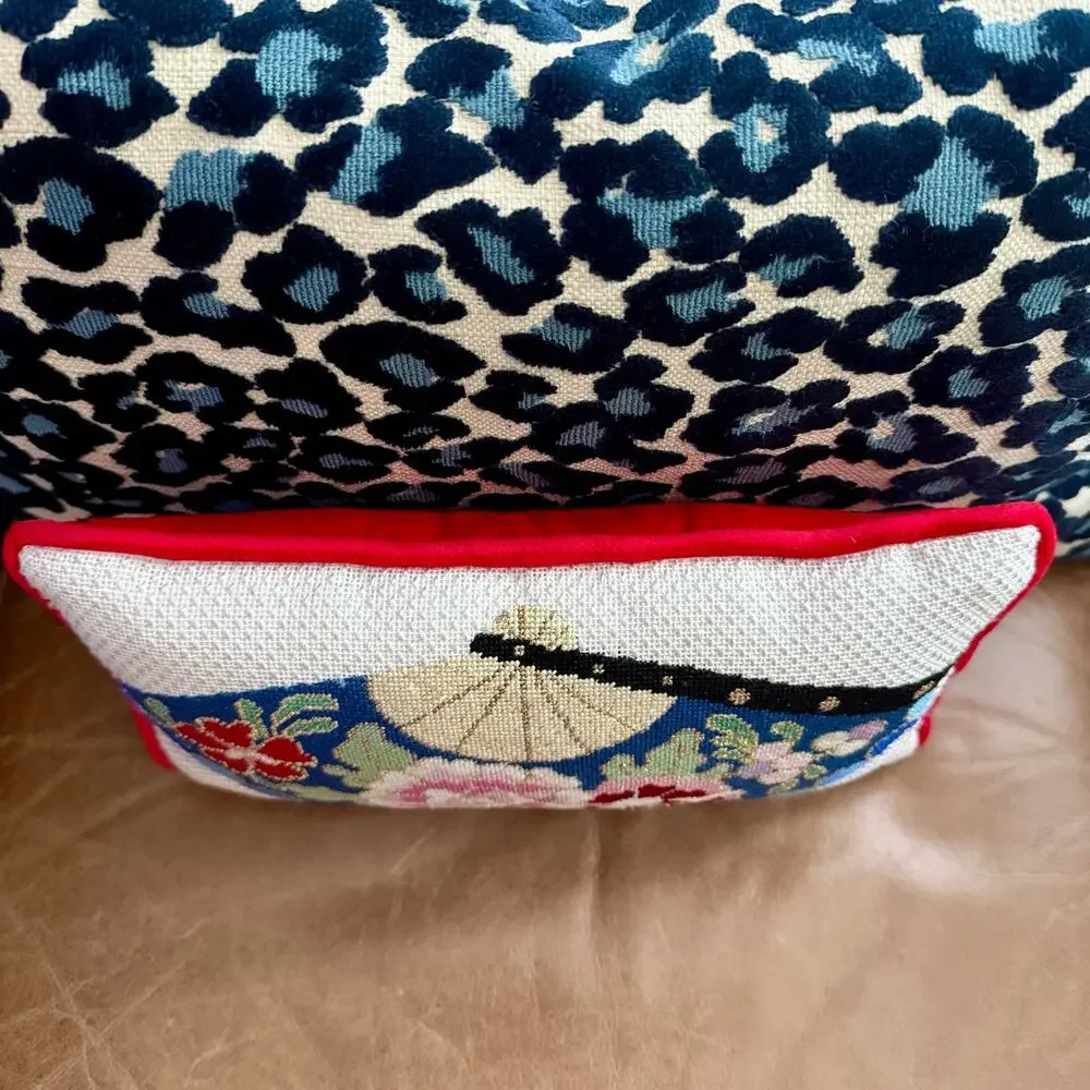 Small Needlepoint Pillow Oriental Fan